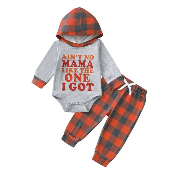 Newborn Baby Boys Clothes Newborn Boys 2PCS Romper Outfits Set Letter Print Newborn Boys Long Sleeve Hoodie Top Pants Set Orange