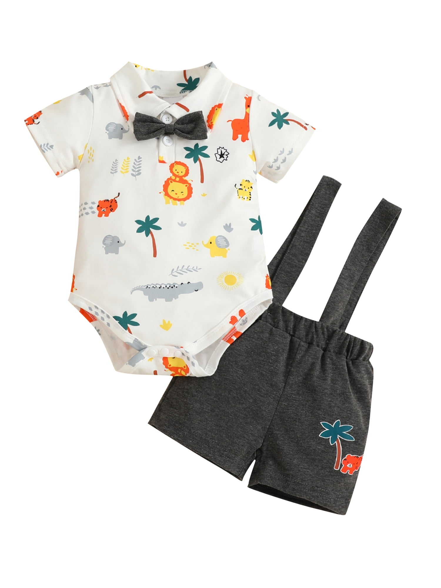 Newborn Baby Boys Gentleman Outfits Suits Short Sleeve Bow Tie Romper