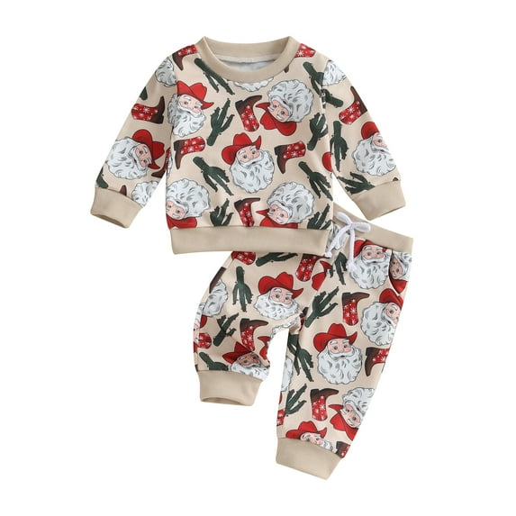 Newborn Baby Boys Girls Christmas Outfits 3M 6M 12M 18M 24M 3Y Santa Claus Print Sweatshirt and Pants Tracksuit Outfit Set