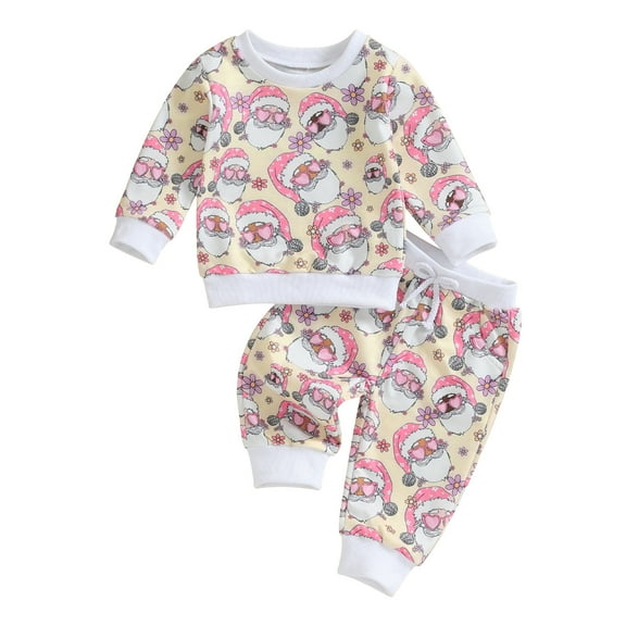 Newborn Baby Boys Girls Christmas Outfits 3M 6M 12M 18M 24M 3Y Santa Claus Print Sweatshirt and Pants Tracksuit Outfit Set