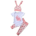 thumbnail image 1 of Newborn Baby Boys Girls Easter Outfits My 1St Easter Letter Short Sleeve Romper+Rabbit Long Pants+Hat Clothes Set, 1 of 9