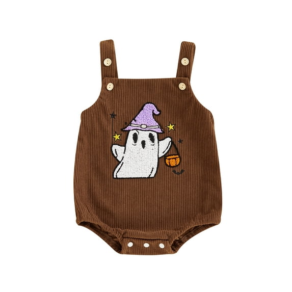 Newborn Baby Boys Girls Halloween Clothes Sleeveless Overalls Embroidery Rompers Suspender Jumpsuit Fall Outfit
