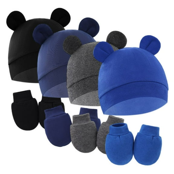 Newborn Baby Boys Girls Hats Mittens Set Hospital Hat Beanie Preemie Infant Caps Gloves 0-6 Months
