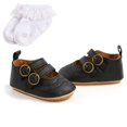 thumbnail image 1 of Newborn Baby Boys Girls PU Leather Sneakers Shoes Infant Soft-soled Crib Shoes + Socks 0-18M, 1 of 5