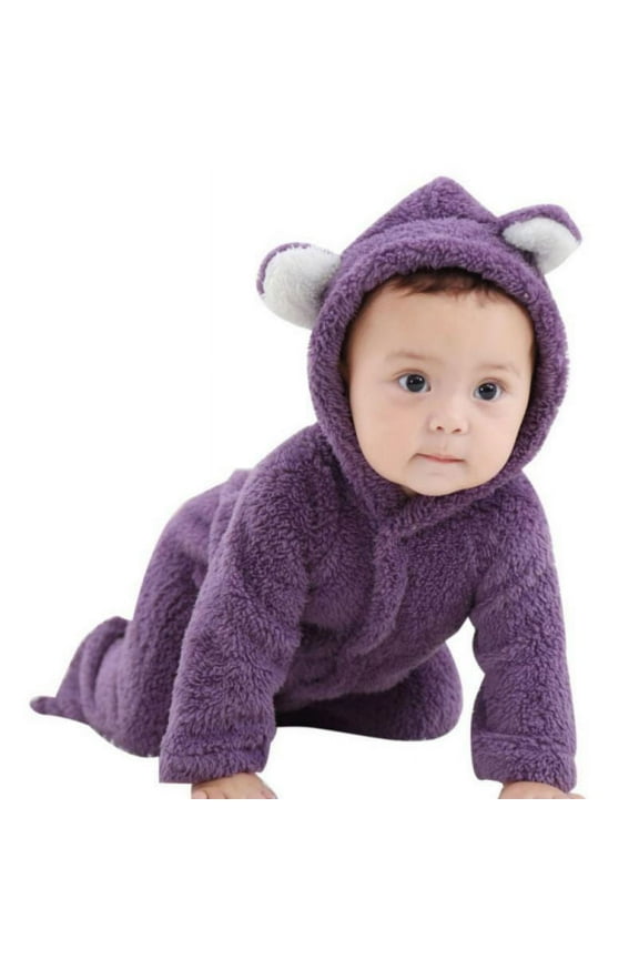 Newborn Baby Boys Girls Soft Plush Hooded Romper Jumpsuit Infants Bodysuit Outfits Clothes