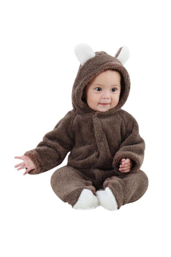 Newborn Baby Boys Girls Soft Plush Hooded Romper Jumpsuit Infants Bodysuit Outfits Clothes