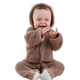 thumbnail image 1 of Newborn Baby Boys Girls Soft Plush Hooded Romper Jumpsuit Infants Bodysuit Outfits Clothes, 1 of 7