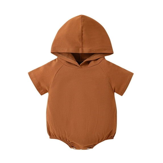 Baby Boys Girls Solid Color Oversized Short Sleeve Adorable Hooded Jumpsuit Bodysuit Size 12 M-18 M