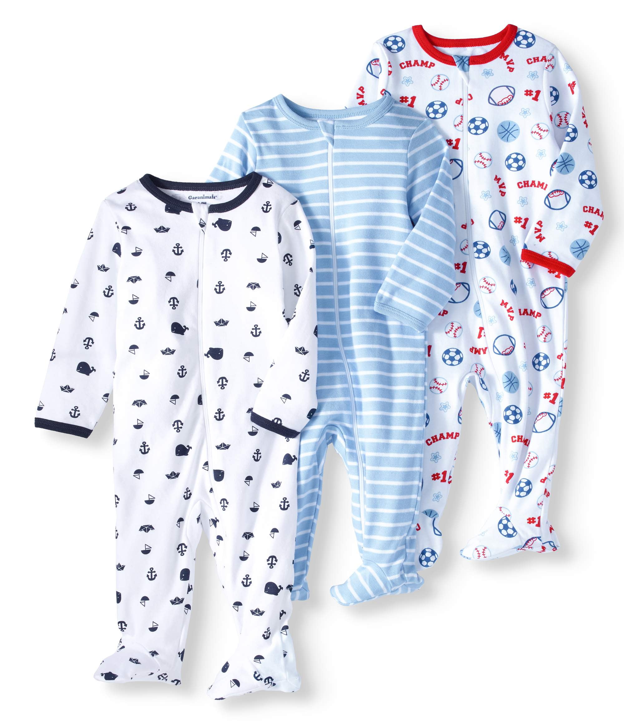 Newborn Baby Boys' Inverted Zipper Sleep N Play Pajamas, 3pk