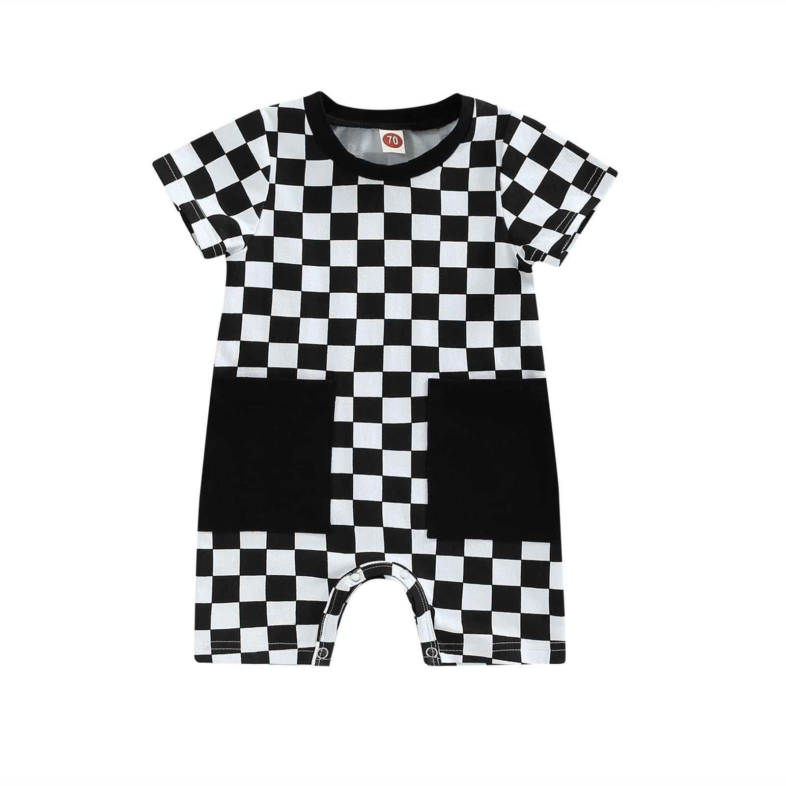 Baby Girl Boy Sleeveless Jumpsuit Button-Down Checkboard Plaid One-Piece Romper Playsuit Pants Summer Outfit