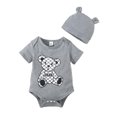 thumbnail image 1 of Newborn Baby Boys Romper 1 Months Boys One-piece Bodysuit Bear Print Newborn Boys Short Sleeve Bodysuit with Hat Gray, 1 of 8