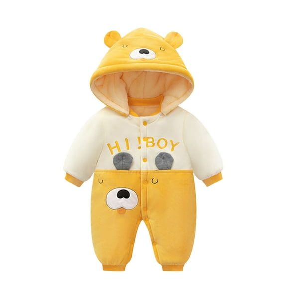 Baby Boys Romper Jumpsuit Warm Hooded Winter Clothes Yellow Size 3-6 Months