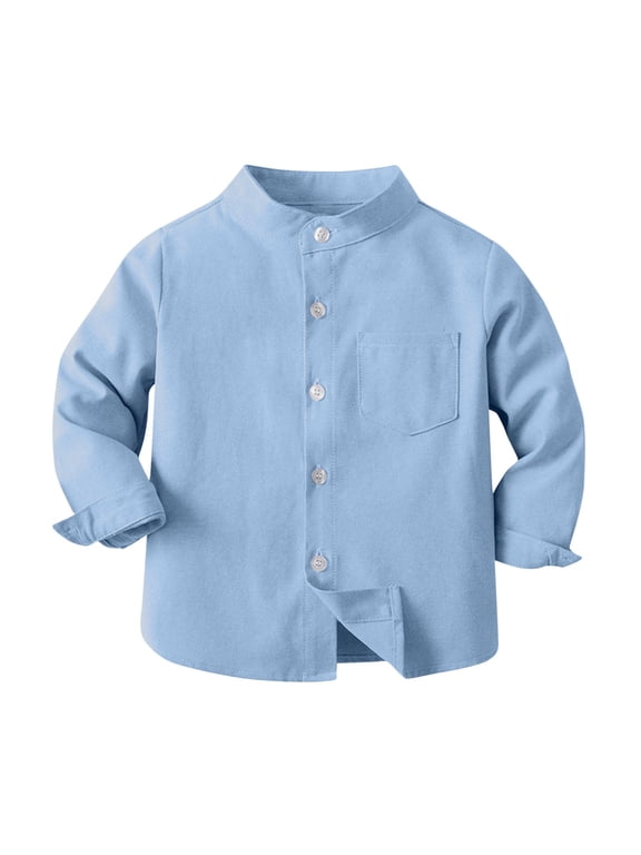 Newborn Baby Boys Shirt Solid Color Long Sleeve Oxford Button Down Shirts Summer Casual Cute Lightweight Dress Shirt 0-2 Years