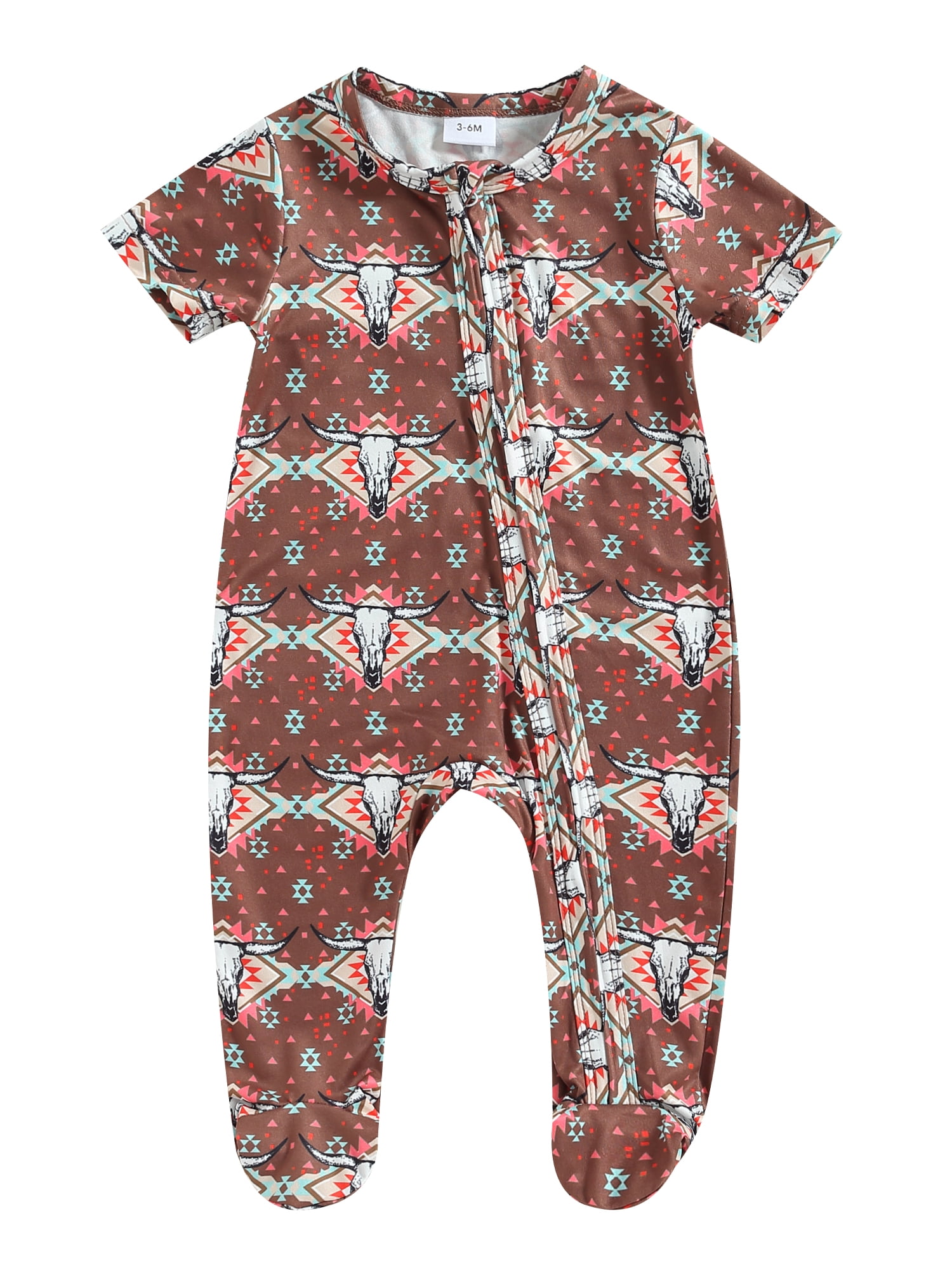 Newborn Baby Boys Western Clothes Footed Romper Print Short Sleeve ...