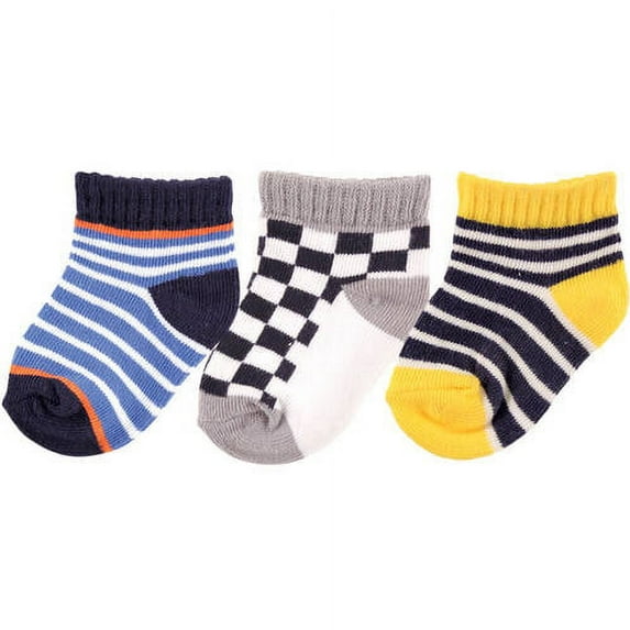 Newborn Baby Boys' and Girls' Novelty Print No Show Socks 3-Pack, Choose Your Color & Size