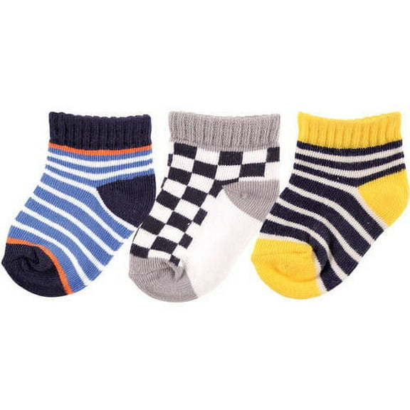 Newborn Baby Boys' and Girls' Novelty Print No Show Socks 3-Pack, Choose Your Color & Size