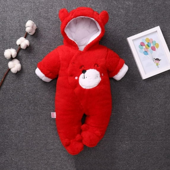Newborn Baby Cartoon Smile Bear Snowsuit Infant Jumpsuit Footie Romper Winter Coat Romper 8-12 Months