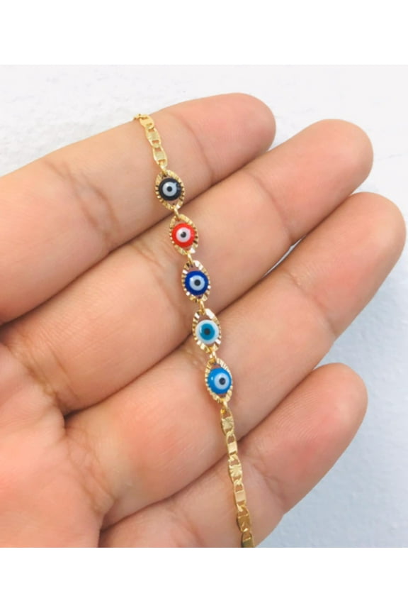 Newborn Baby/Childrens Boys/Girls Gold Filled Evil Eye Baby Bracelet Luck Valentino Link / Pulsera Mal de Ojo Pra Ninos Mujeres Hombres Oro Laminado