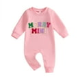 thumbnail image 1 of Newborn Baby Christmas Long Sleeve Rompers 3M 6M 12M 18M Newborn Casual Fuzzy Letter Round Neck Bodysuit Infant Loose Fit Jumpsuits, 1 of 9