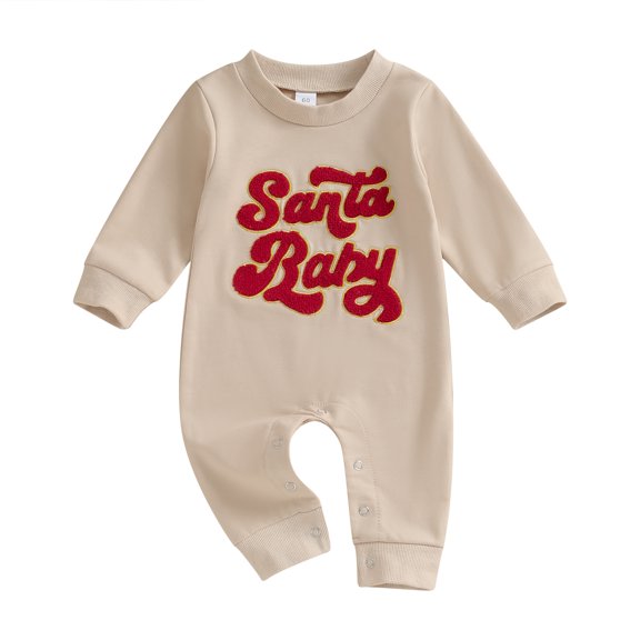 Newborn Baby Christmas Long Sleeve Rompers 3M 6M 12M 18M Newborn Casual Fuzzy Letter Round Neck Bodysuit Infant Loose Fit Jumpsuits