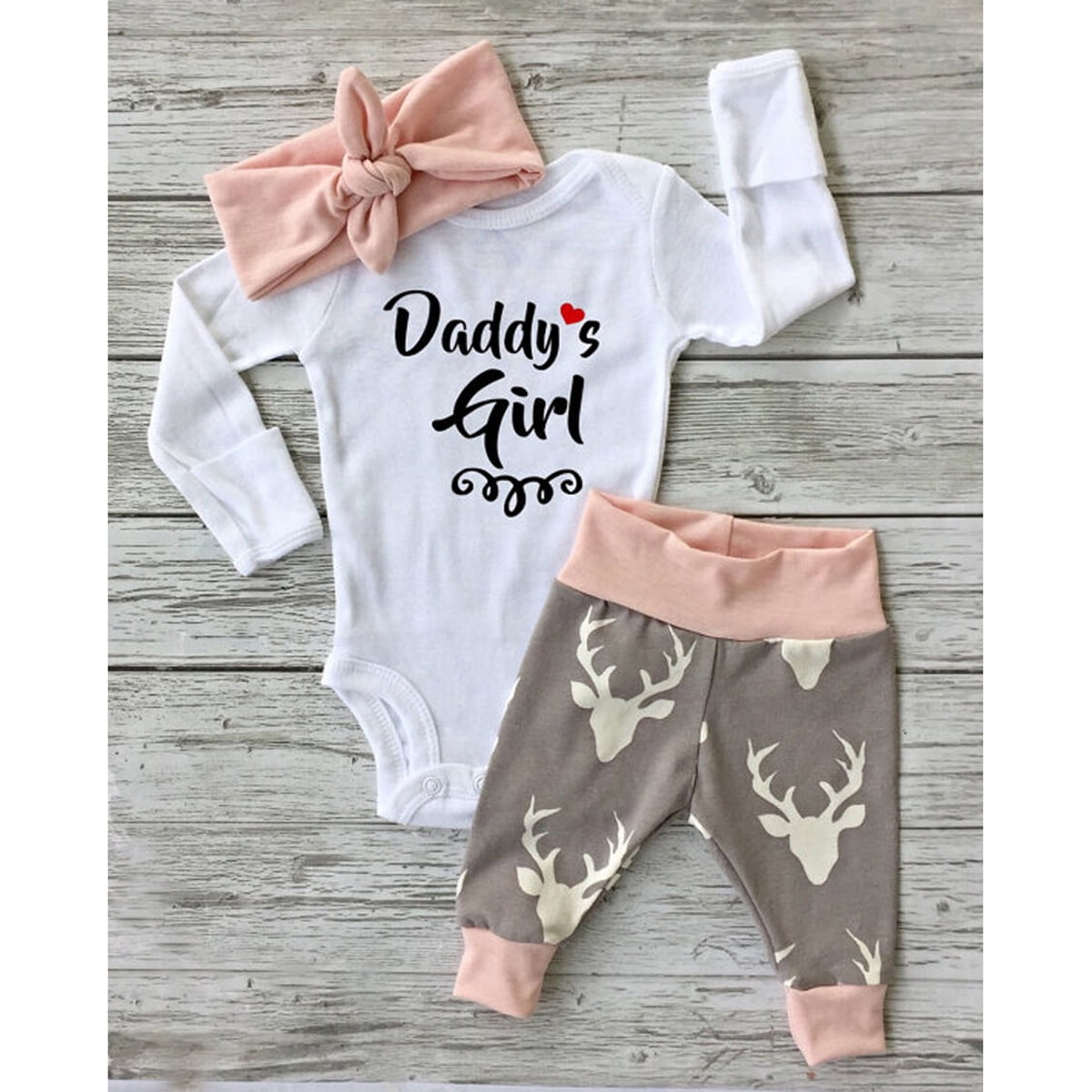 Newborn Baby Clothes Daddy's Girl Romper Bodysuit Playsuit+Deer Pants