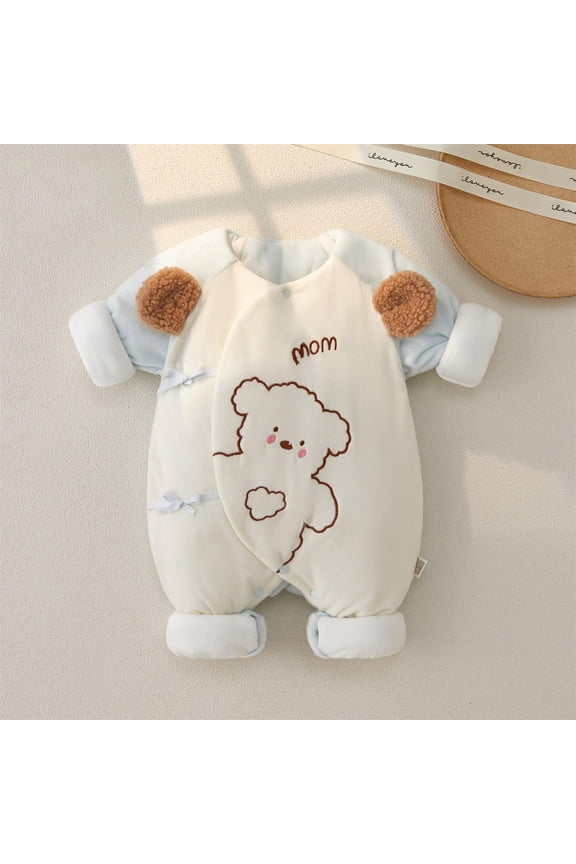 Newborn Baby Corduroy Romper Boy Girl Knit Onesie Romper Newborn Coming Home Outfit Infant Fall Winter Spring Clothes Blue 2-3 Months