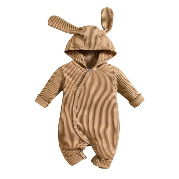 Newborn Baby Cotton Romper One-Piece Footies Jumpsuit Infant Bodysuit For Baby Boys Girls Winter Khaki 9-12 Months