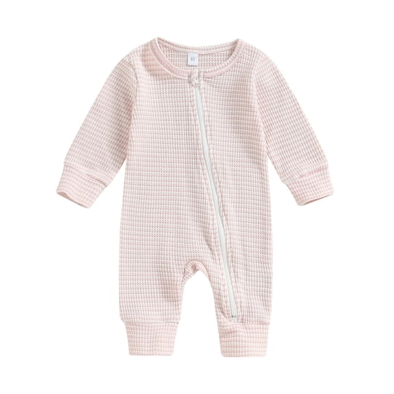 Newborn Baby Cotton Romper One-Piece Footies Jumpsuit Infant Bodysuit For Baby Boys Girls Winter Pink 9-12 Months