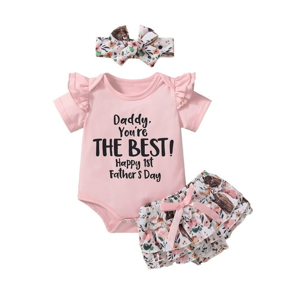 Newborn Baby Daddy's Girl Short Sleeve Romper +Tutu Pants Dress + Headband Summer Father's Day Outfits 6M 12M 18M 24M