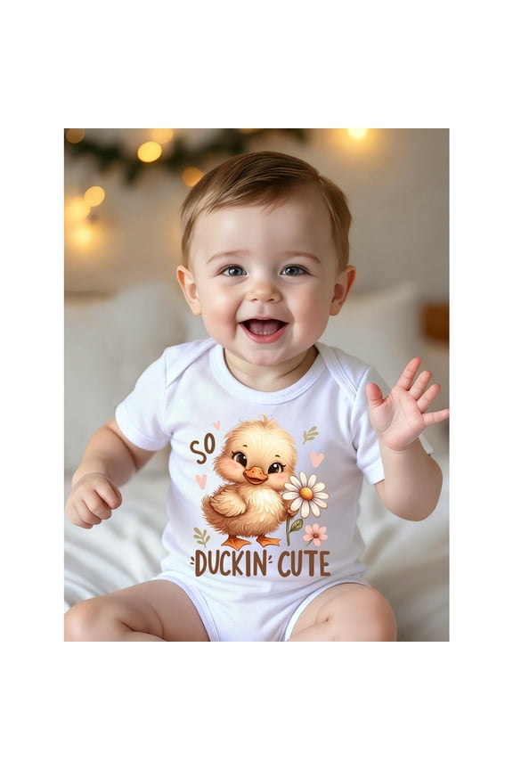 Newborn Baby Duck & Ducklings Onesie - Soft First Outfit with Cute "So Duckin' Cute" Lettering & Duck Print Bodysuit for Newborn Photoshoots, Wear - Clothing Gift for Moms-to-Be, Perfect for Outdoor