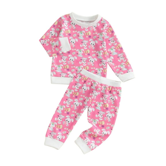 Newborn Baby Easter Clothes BunnyEgg Print Long Sleeve Sweatshirt with Long Pants 2Pcs Outfit