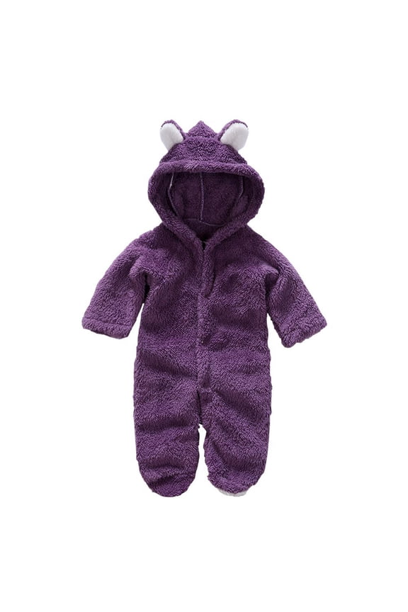 Newborn Baby Fleece Footed Jumpsuit Bear Ear Snowsuit Hooded Romper for Infant Boy Girl 0-12 Months