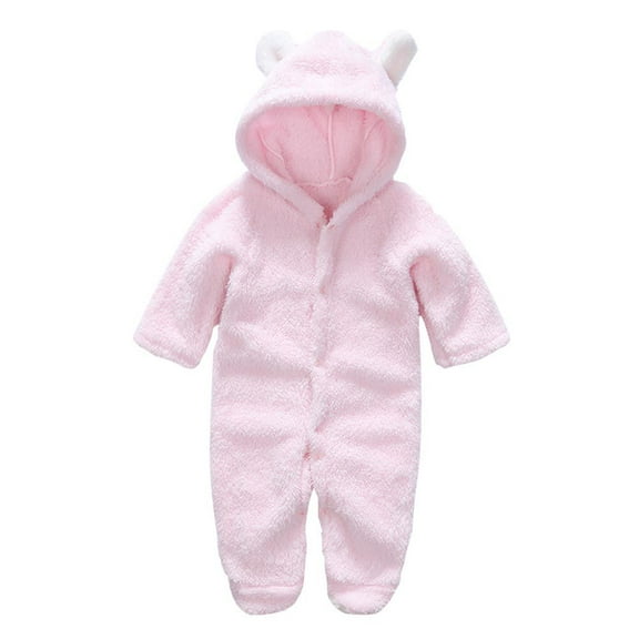 Newborn Baby Fleece Footed Jumpsuit Bear Ear Snowsuit Hooded Romper for Infant Boy Girl 0-12 Months