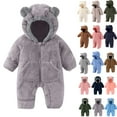 thumbnail image 1 of Newborn Baby Fleece Footie Snowsuit Unisex Winter Warm Thicken Zip Up Hooded Outfits for Girls Boys, 1 of 9