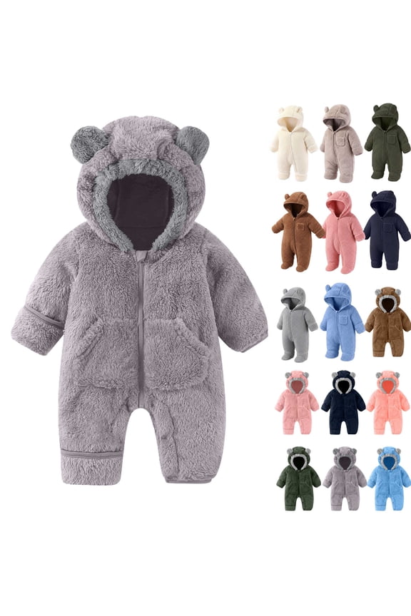 Newborn Baby Fleece Footie Snowsuit Winter Bunting Onesie Cartoon Warm Hooded Romper Jumpsuit Outfits For Girls Boys