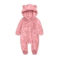 thumbnail image 1 of Newborn Baby Fleece Jumpsuit Hooded Long Sleeve Onesies Footie Rompers Fall Winter Thick Outwear Outfits for Girls Boys 0-12M, 1 of 4