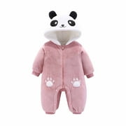 Newborn Baby Fleece Panda Romper One Piece Footies Jumpsuit Bear Hoodies Jumpsuit Infant Long Sleeve Warm Jumpsuit Outfits Pink 3-6 Months