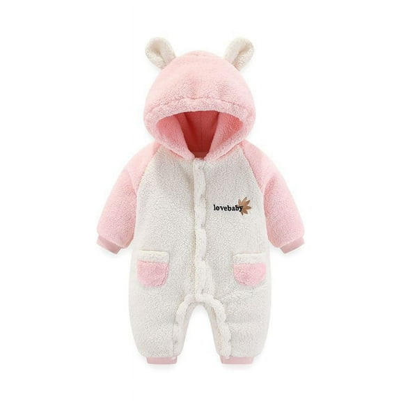 Newborn Baby Fleece Rompers Baby, Infant, Long-Sleeved, Color-Blocked Clothing, Jumpsuit, Clothing New Casual Winter Jumpsuits Pinks 6 Months