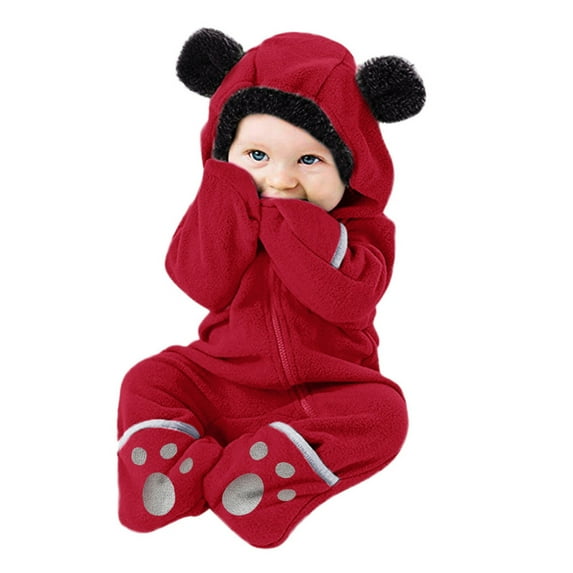 Baby Warm Jumpsuit Cute Cartoon Animal Outfit Hooded Romper Outfits Baby Girl Clothes for Boys 0-3 Months