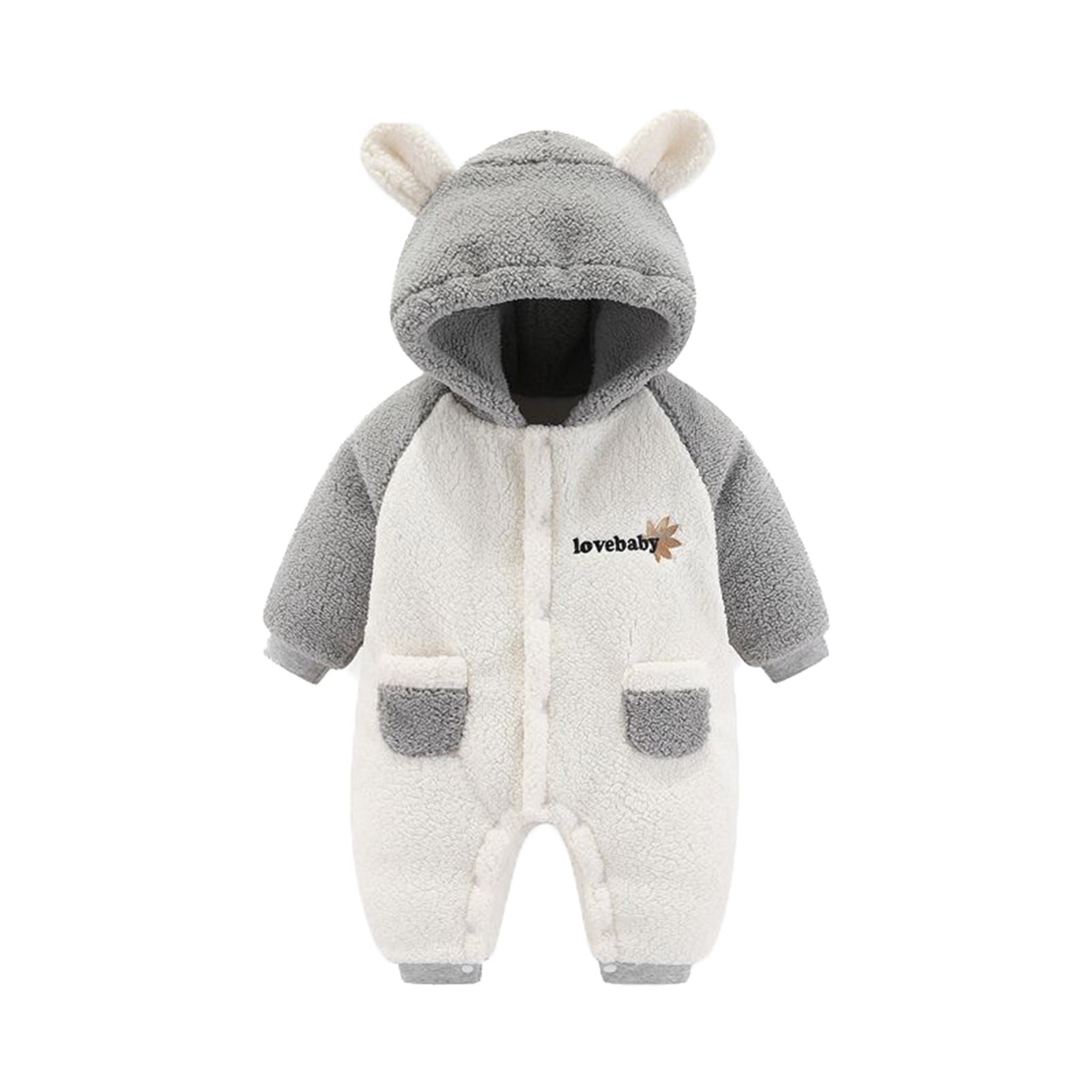Baby Warm Jumpsuit Cute Bear Ear Romper Hooded Bear Baby Clothes for Boys 6-9 Months