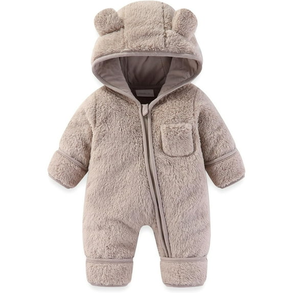 Baby Fluffy Cute Design Cartoon Animal Hooded Romper Outfits Warm Baby Clothes for Babies 0-3 Months
