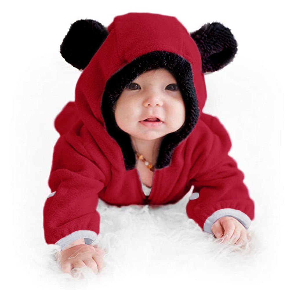 Baby Fluffy Hooded Jumpsuit Romper Cute Baby Clothes Winter Baby Girl ...