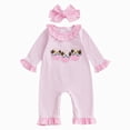 thumbnail image 1 of Newborn Baby Girl Bodysuit Toddler Ruffle Long Sleeve Footed Jumpsuit for Fall Winter 6-12 Months 12-24 Months Baby Pink,6-12 Months, 1 of 7