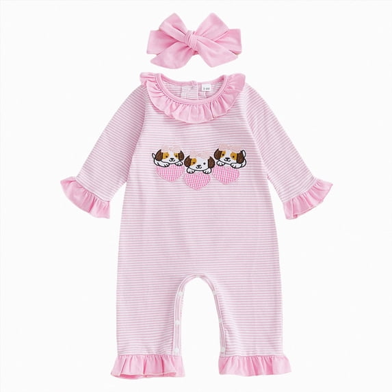 Newborn Baby Girl Bodysuit Toddler Ruffle Long Sleeve Footed Jumpsuit for Fall Winter 6-12 Months 12-24 Months Baby Pink,6-12 Months