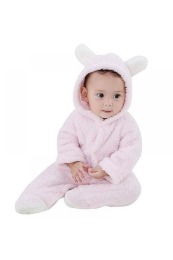 Newborn Baby Girl Boy Cartoon Bear Snowsuit Fleece Hooded Romper Footed Jumpsuit
