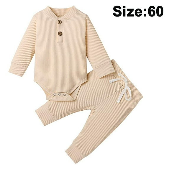 Laklulu Newborn Baby Girl Boy Fall Clothes Outfits Long Sleeve Knitted Cotton Romper & Pants Infant Winter Sets,apricot colour,60 size