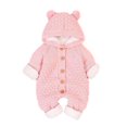 thumbnail image 1 of Besolor Newborn Baby Girl Boy Fleece Hooded Romper Toddler Kids Warm Plush Long Sleeve Knit Sweater Jumpsuit Winter Outwear, 1 of 3