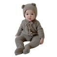 thumbnail image 1 of Newborn Baby Girl Boy Fleece Jumpsuit Cute Standing Ear Hoodie Playsuit Footie Romper Fall Winter Warm Bodysuit Outfits, 1 of 6
