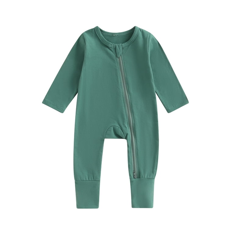 Newborn Baby Girl Boy Jumpsuit Solid 2 Way Zipper Footless Pajamas Sleepers Fall Winter Romper