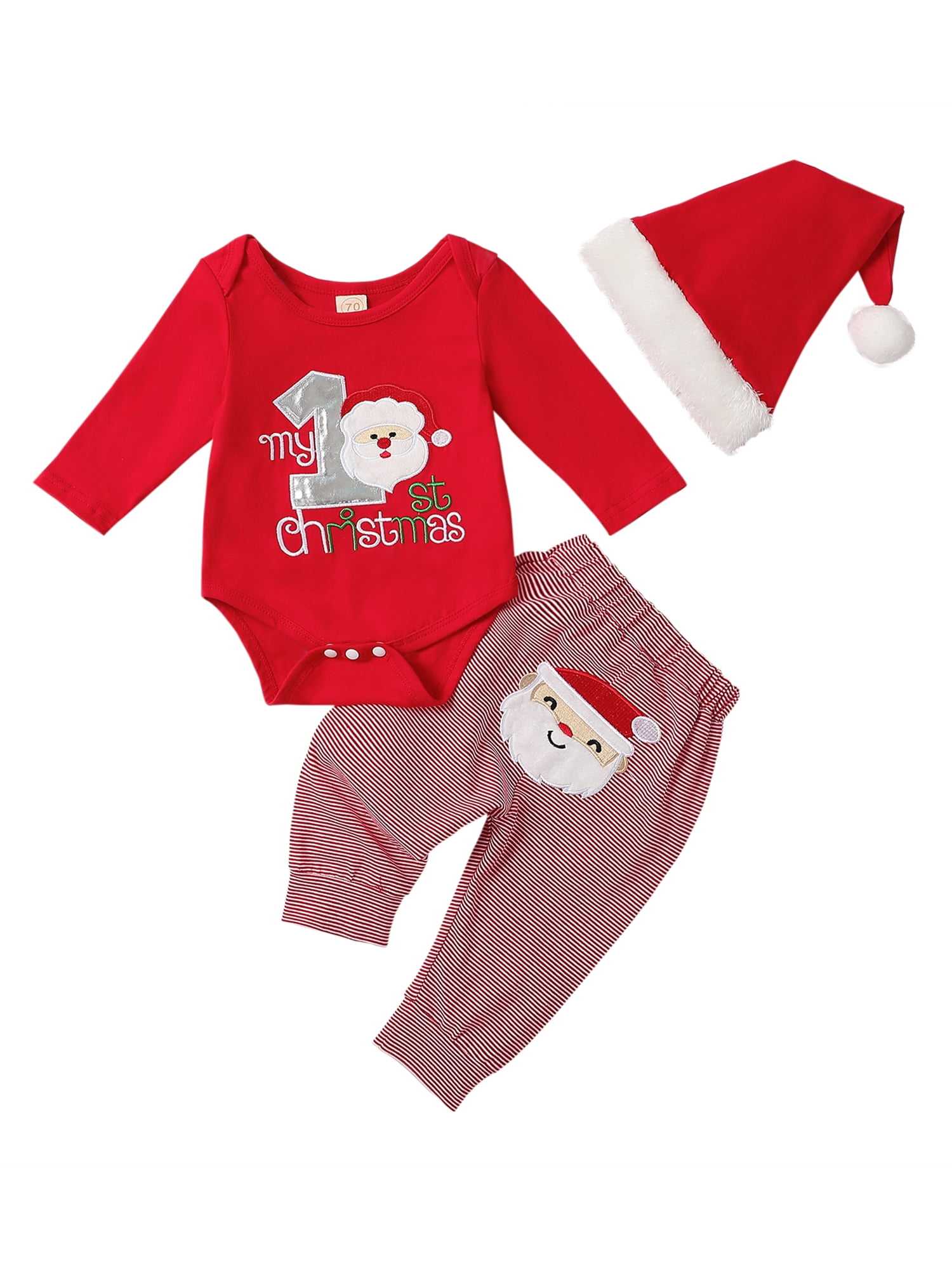 Newborn Baby Girl Boy My First Christmas Outfit Long Sleeve Romper and